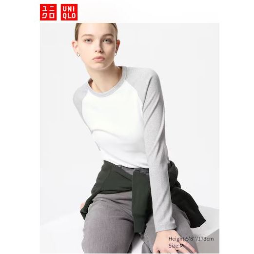 UNIQLO T-Shirt Rib Lembut Lengan Panjang | Raglan