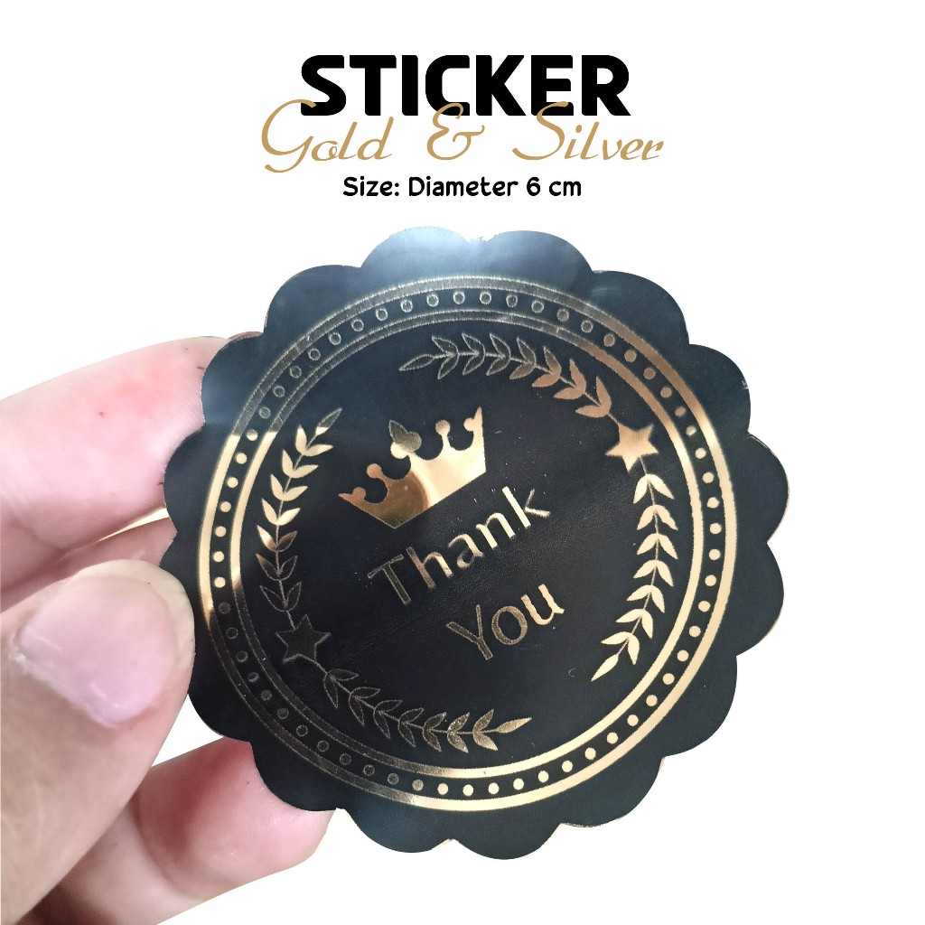 

Sticker thank you gold silver custom desain cutting
