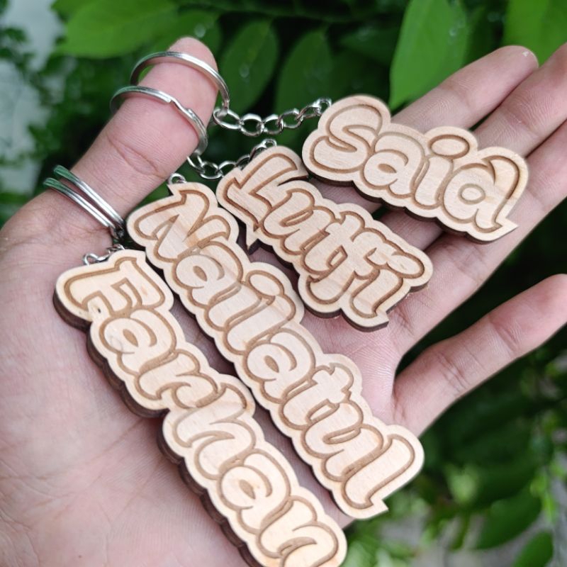 Gantungan Kunci Kayu Custom Nama Ukir Grafir Laser