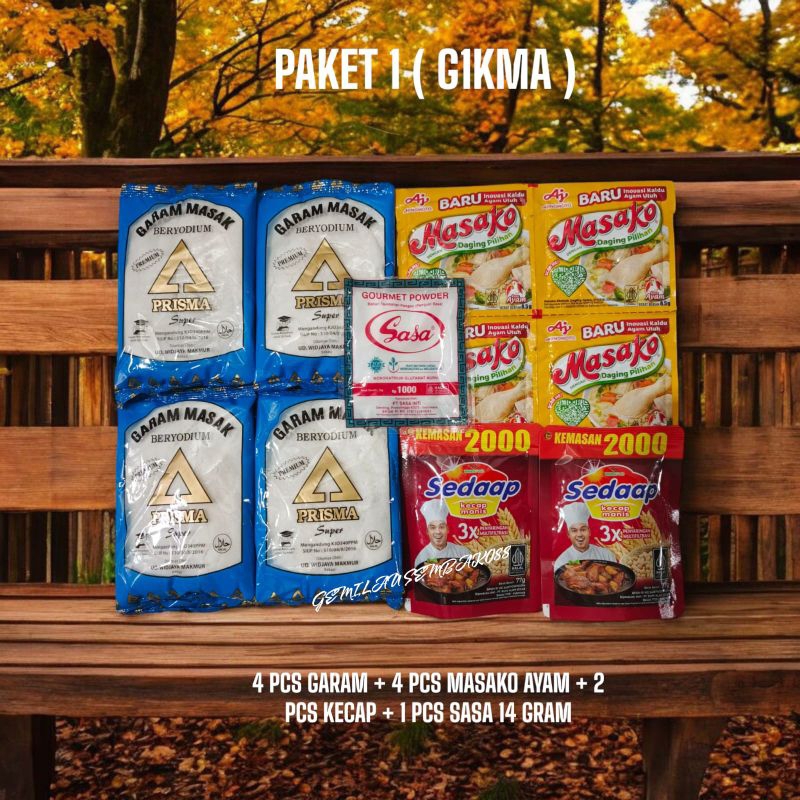 

PAKET HEMAT 10 RIBUAN 4 PCS GARAM 100 GRAM + 4 PCS ROYCO / MASAKO / SEDAAP KALDU + 2 PCS KECAP SEDAAP + 1 PCS SASA MICIN 14 GRAM / BUMBU DAPUR / GARAM / GAREM