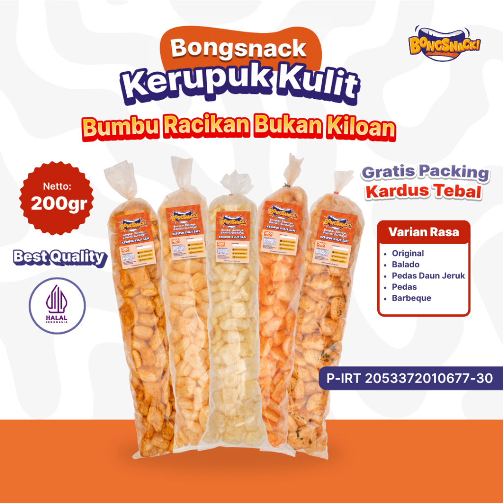 

BONGSNACK Kerupuk Kulit- Isi 200gr Camilan Kering Food Keripik Pedas Cemilan Murah Gratis Ongkir
