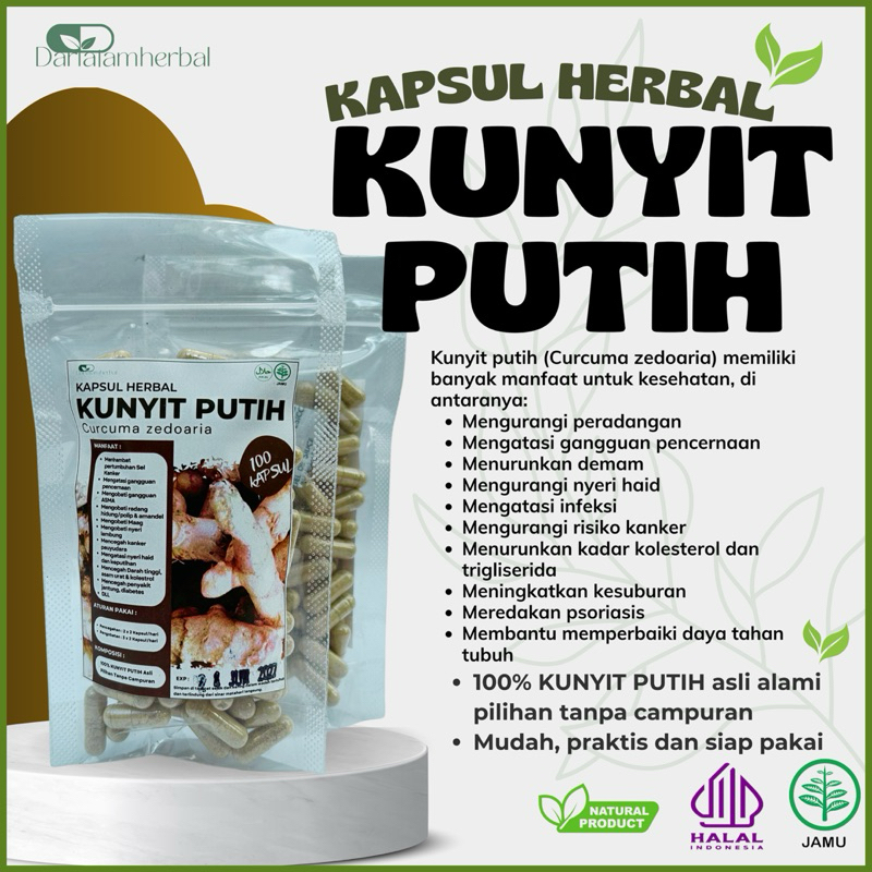 Kapsul Herbal KUNYIT PUTIH isi 100 kapsul | Kapsul Sejuta manfaat asli 100% Kunyit Putih Alami