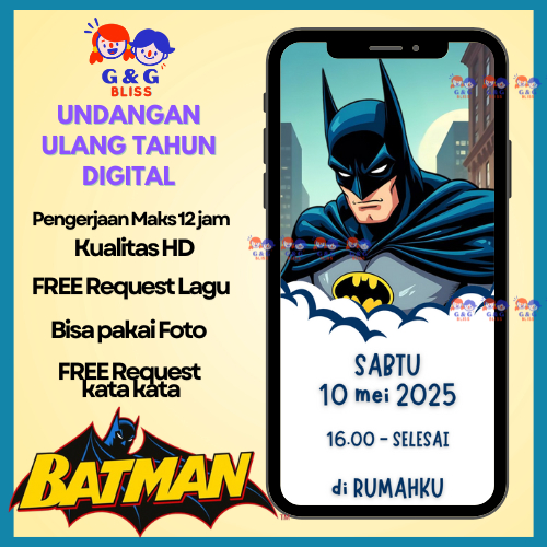 Undangan Digital Ulang Tahun Anak Laki laki Undangan Video ultah - BATMAN