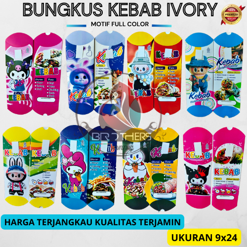 

Kantong kebab full color, pembungkus makanan kekinian,kertas kemasan kebab ivory 24x9,isi 50 pcs