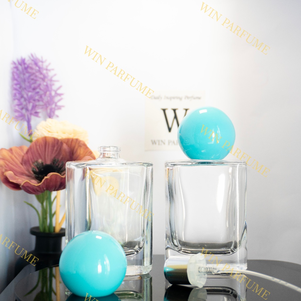 Botol Parfume Mewah 50ml Platinum Semi Press Tutup Bulat Blue Ring Spray Silver