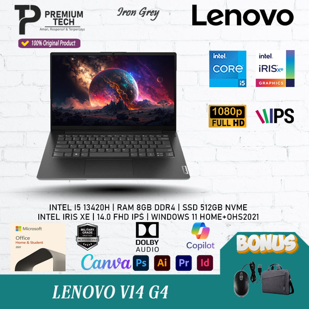 Laptop Lenovo V14 G4 Intel Core i5 13420H Ram 16GB 512GB Ssd IPS Windows11 Home OHS Original