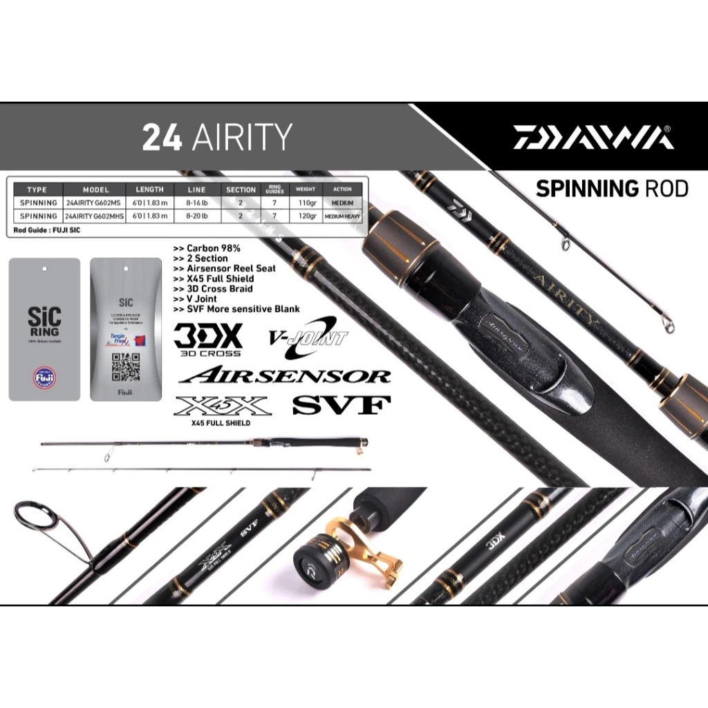 Joran Spinning Daiwa AIRITY 2022 I 2024 I G 602MS |  G 602MHS | Galatama I Ikan Mas I Pilih Ukuran