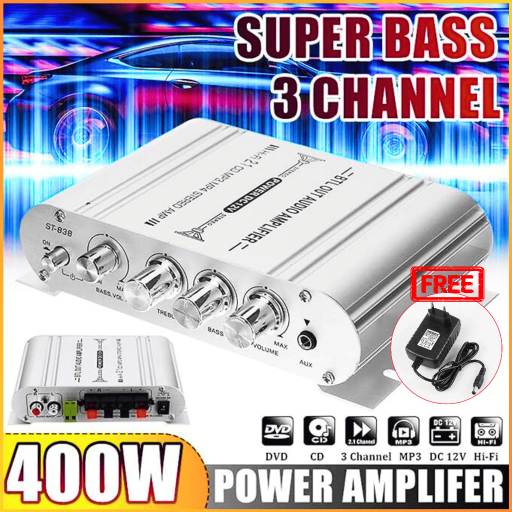 COD CLAITE ST-838 Ampli Amplifier 12 Volt Mini Mobil Rumahan HiFi Stereo Treble Power Bass Booster