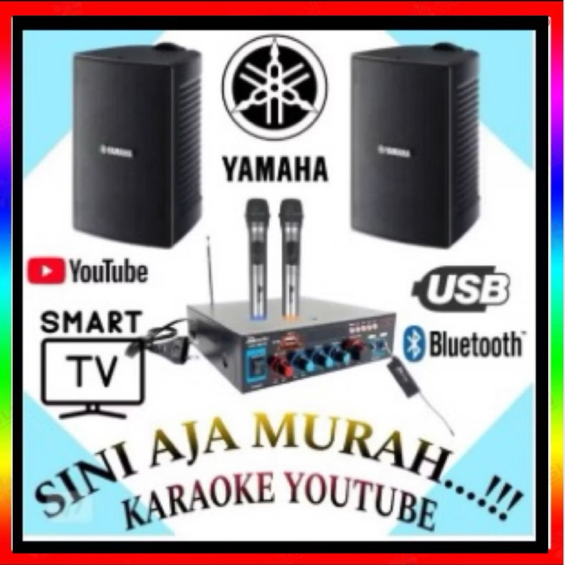 KARAOKE SET MINI SPEAKER YAMAHA 4 INCH AMPLIFIER KARAOKE YOUTUBE SMART TV,2 MIC  WIRELESS.. - YAMAHA