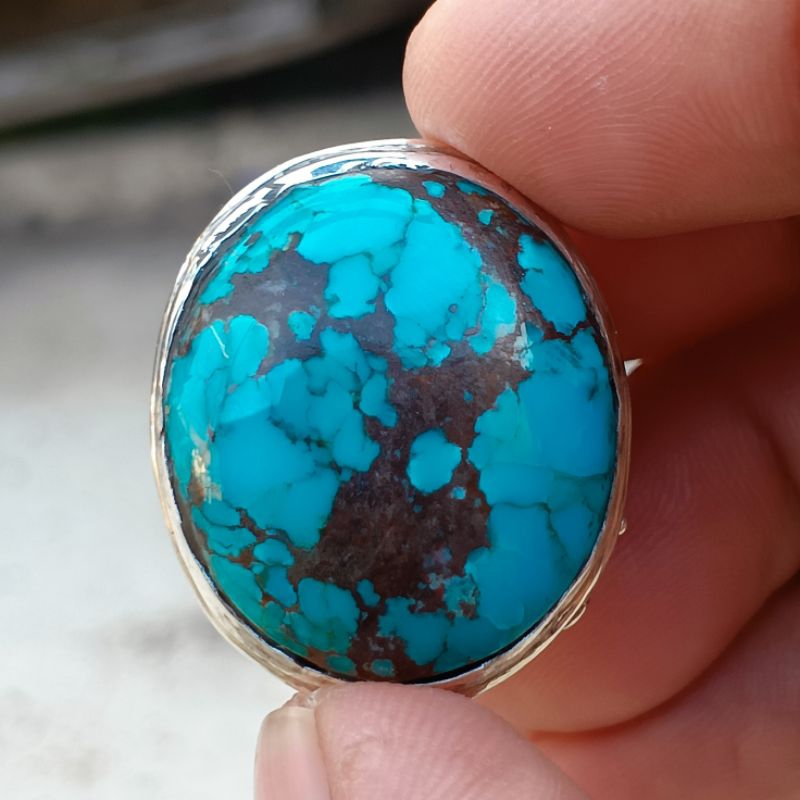 pirus Persia biru jumbo ring perak manteb