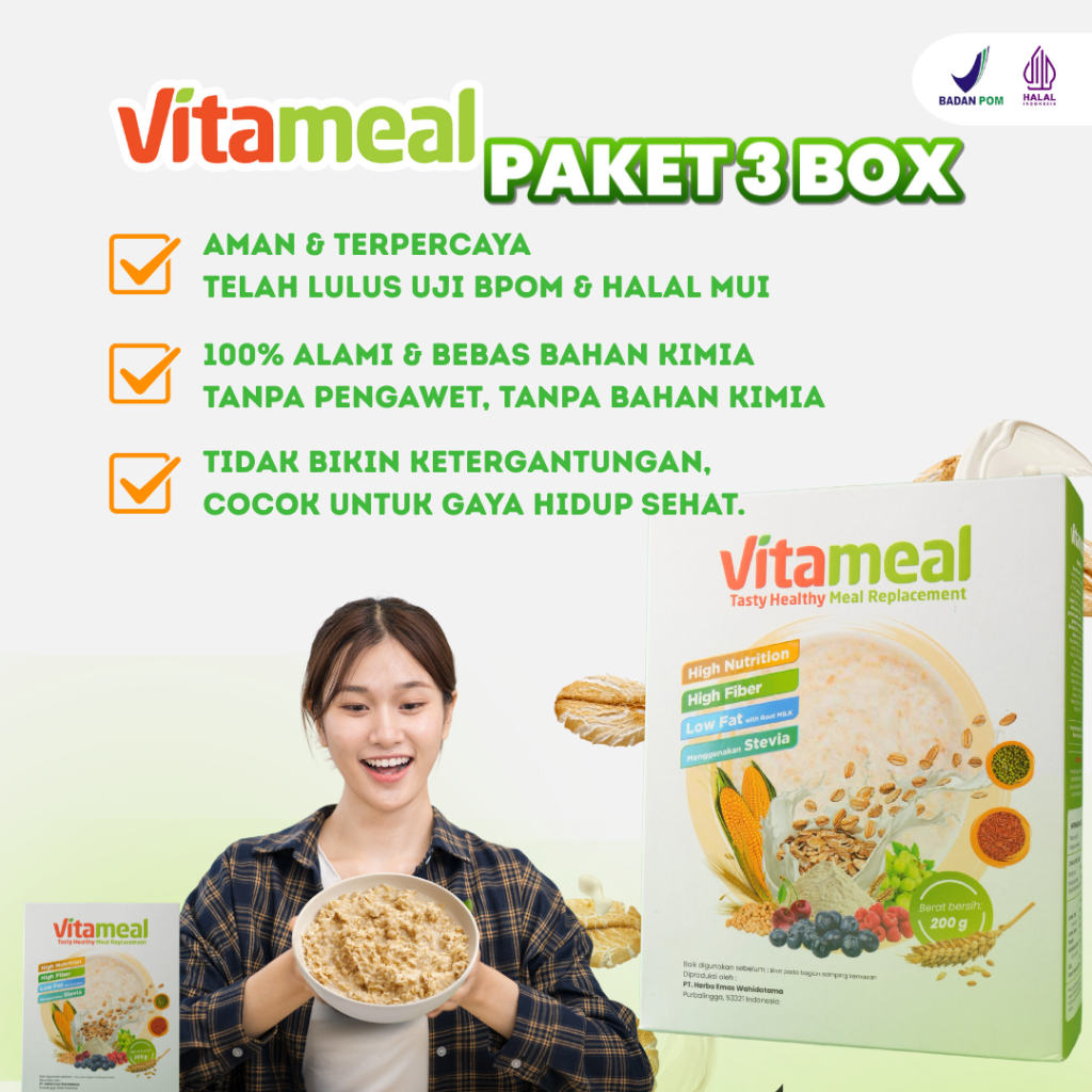 

[3 BOX] Vitameal – Sereal Sehat Gula Darah Stabil, Berat Badan Turun, Lambung Aman