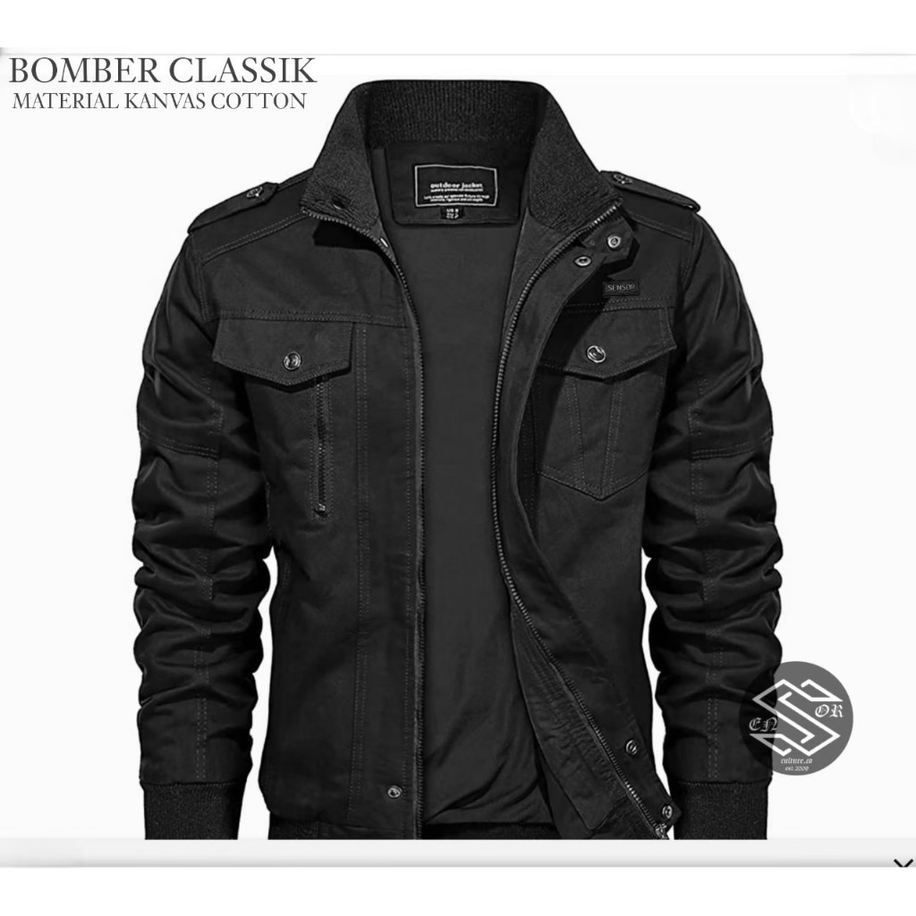 Jaket Bomber Classic Pria Material Kanvas / Jaket Motor Cowok Keren