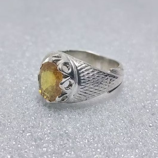Cincin Perak Batu Safir Kuning / Yellow Safir / Permata