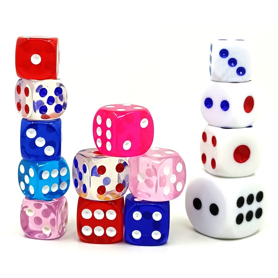 Dadu Ukuran Besar Mainan Monopoli Ular Tangga Ludo Dice Putih Bening Warna 16mm 18mm 20mm 25mm