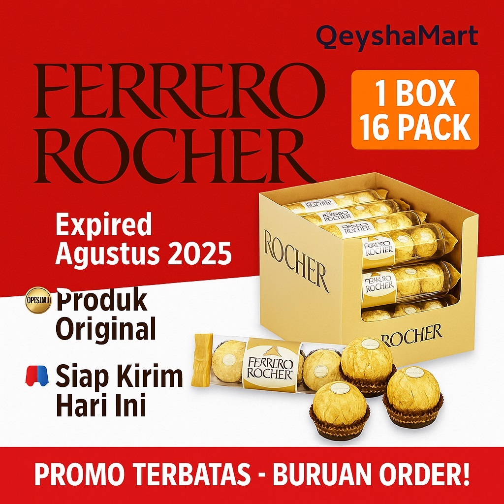 

Ferrero Rocher Original 1 Box (16 Pack x 3pcs) – Coklat Premium HALAL – Exp Agustus 2025