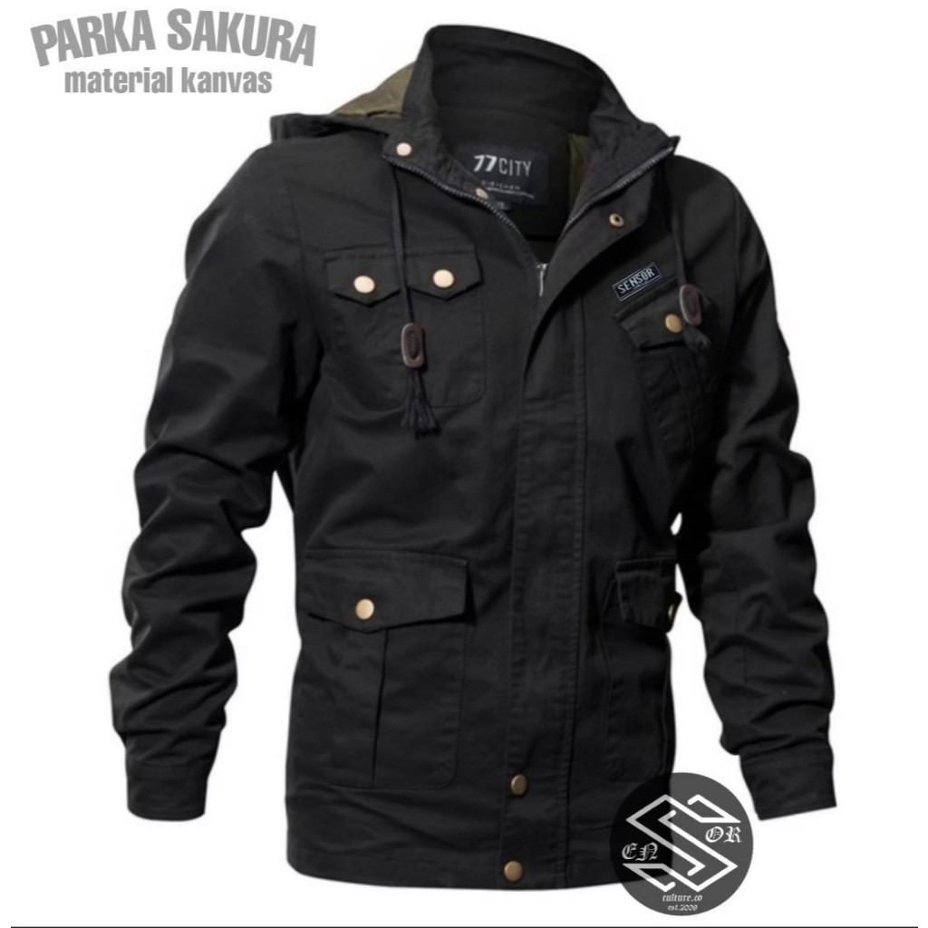 SNSR - Jaket Parka Sakura Bordir - Jaket Parka Kanvas - Jaket Parka Pria - Jaket Parka SNSR