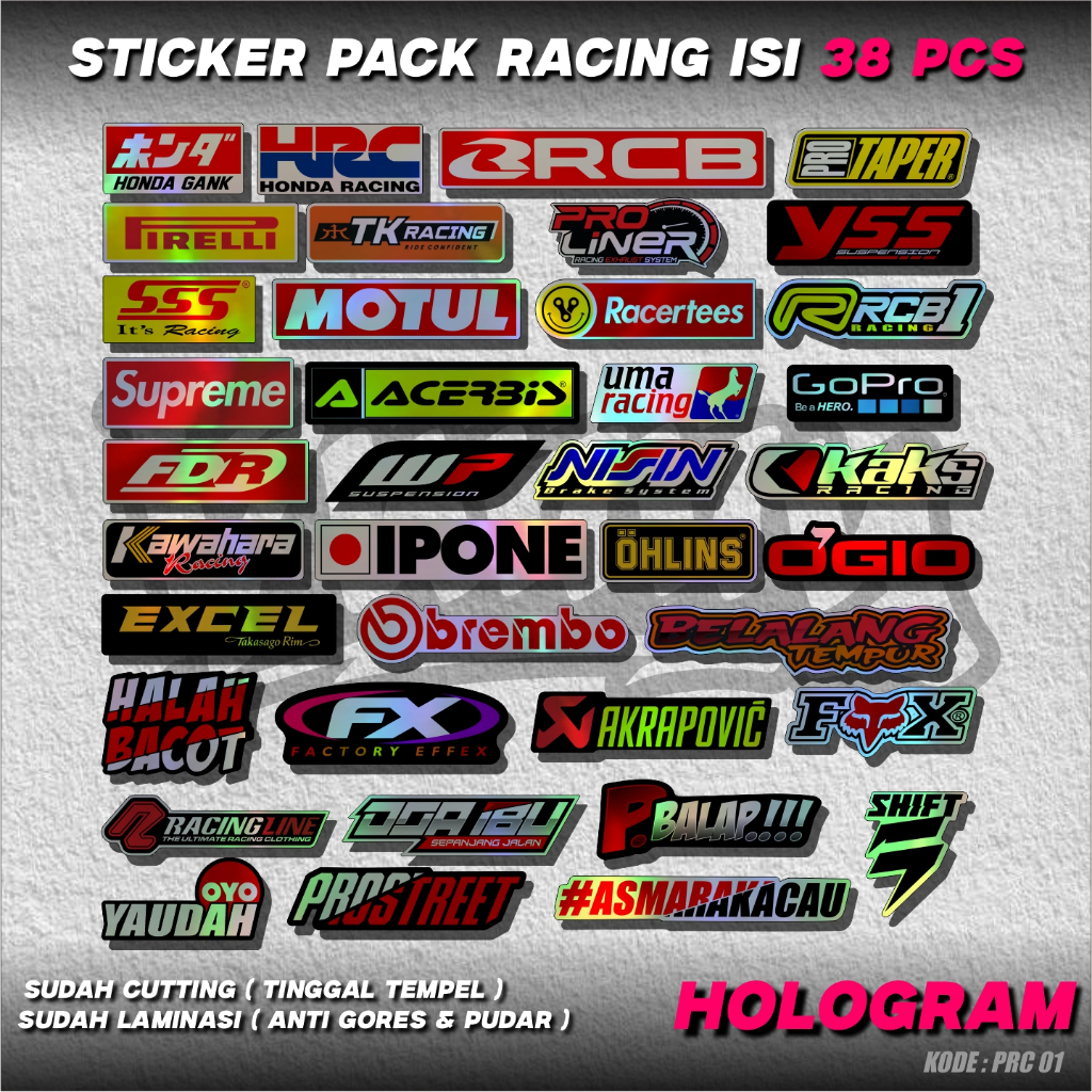 

38 PCS Stiker Pack Racing Vinyl Hologram Pelangi Print Cut Bunny Decal PRC01