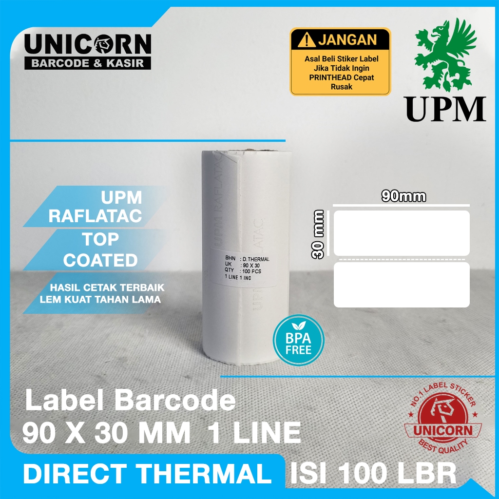 

Stiker Label Barcode Thermal - Sticker UK 90x30 mm 90 x 30 mm 90x30mm 9x3cm 9 x 3 cm 1 Line isi 100