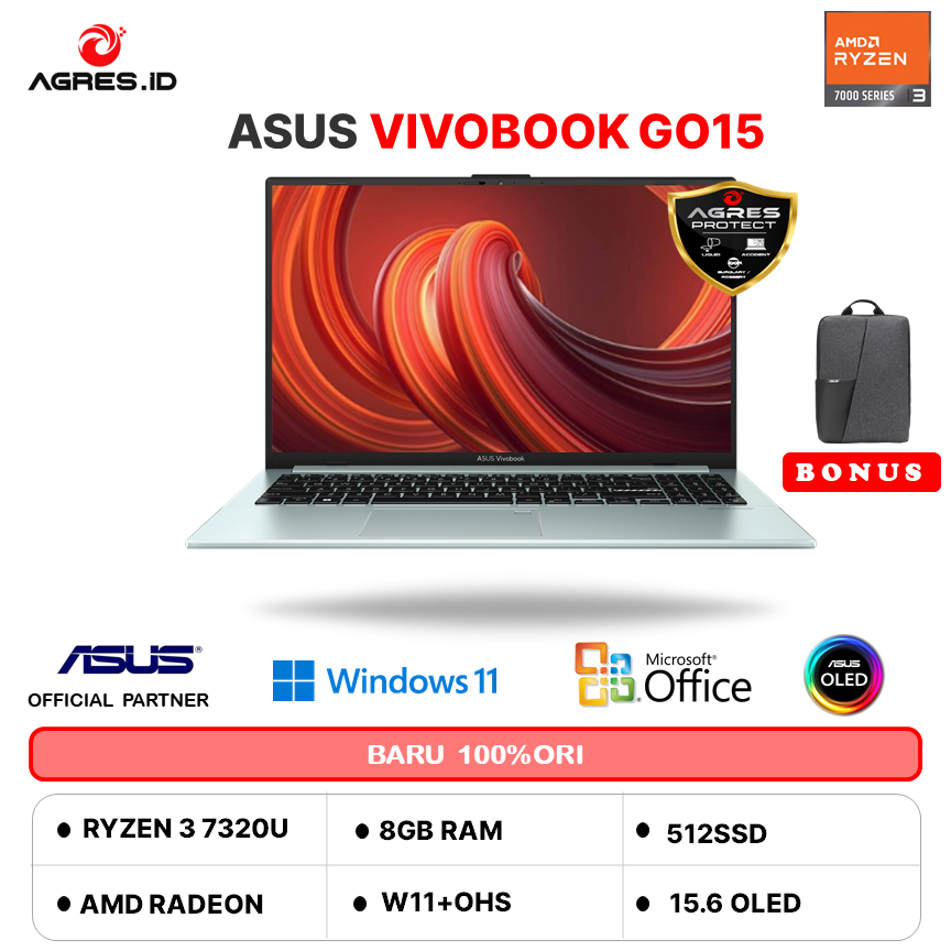 ASUS VIVOBOOK GO 15 OLED E1504FA RYZEN 3 7320 8GB 512GB W11+OHS+O365 15.6FHD BLK -OLED352M