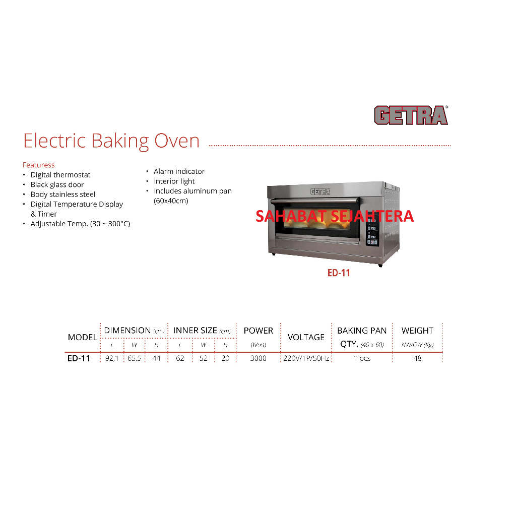 GETRA Electric Baking Oven Komersial ED-11 | Oven Panggang Listrik Profesional