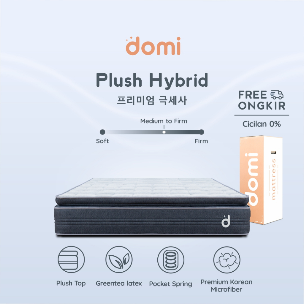 Domi Plush Hybrid Mattress 28cm / Kasur Premium Pocket Spring Greentea Latex / Mattress in a Box