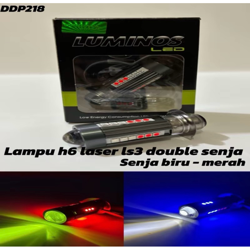 Lampu led depan motor luminos H6 LS3 laser double senja biru-merah
