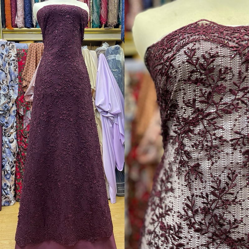 da kain tille chanels lolita 3d bunga timbul with payet squeen/bahan brukat kebaya pesta/wedding