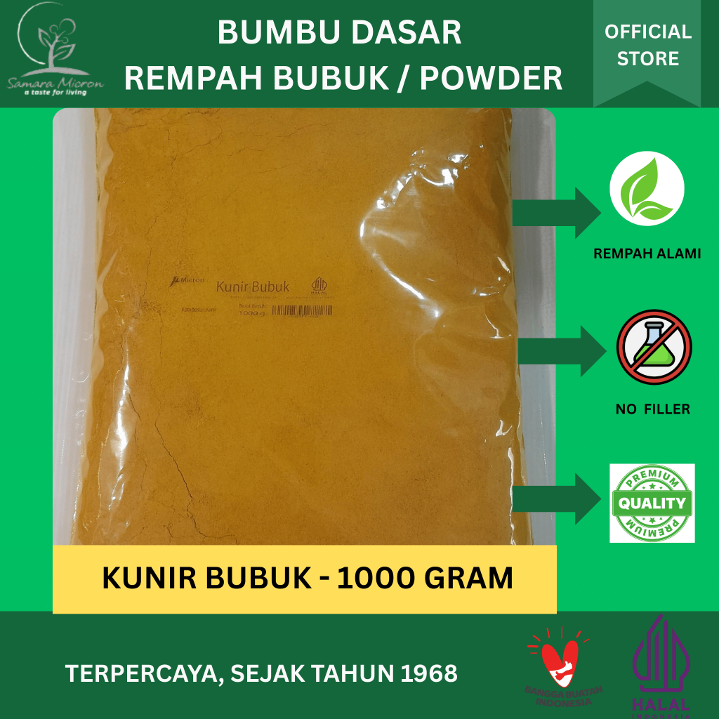 

Bumbu Dasar Samara Micron - Bumbu Kunir Bubuk - Rempah Kunir / Kunyit Bubuk / Turmeric Powder 1000 gr