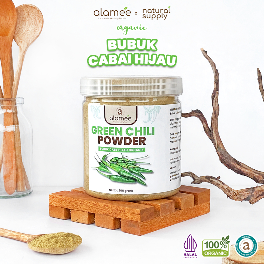 

ALAMEE Bubuk Cabe Hijau Green Chili Seasoning Powder Bumbu Masakan Dapur Murni Tampa Campuran 200gr