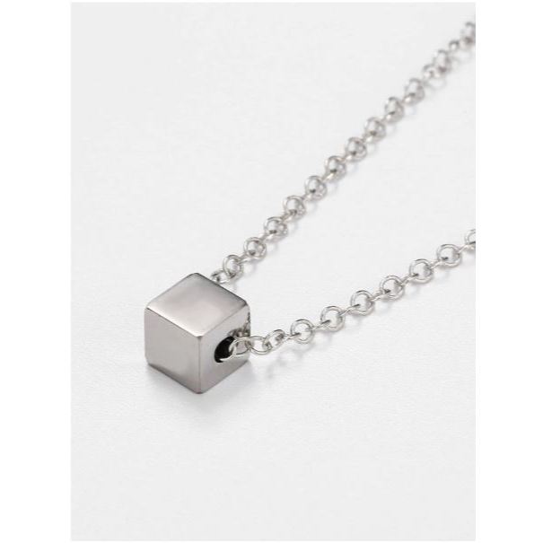KALUNG RANTAI LIONTIN KUBUS SILVER TITANIUM ANTI KARAT