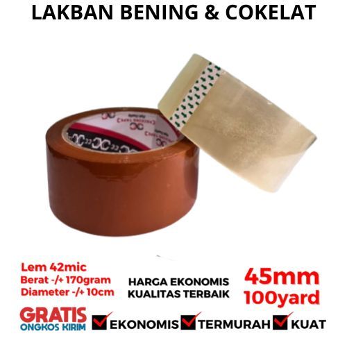 

LAKBAN BENING COKLAT 45 MM X 100YARD | ISOLASI SELOTIP LENGKET KUAT