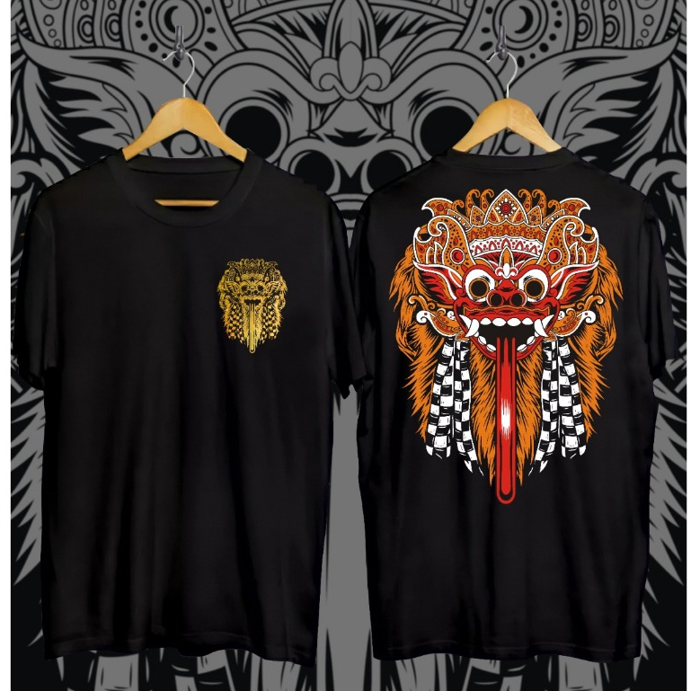 Kaos Barong Bali Lidah Panjang  Tshirt Wayang Jawa Distro Pria Wanita  Lengan Pendek Hitam