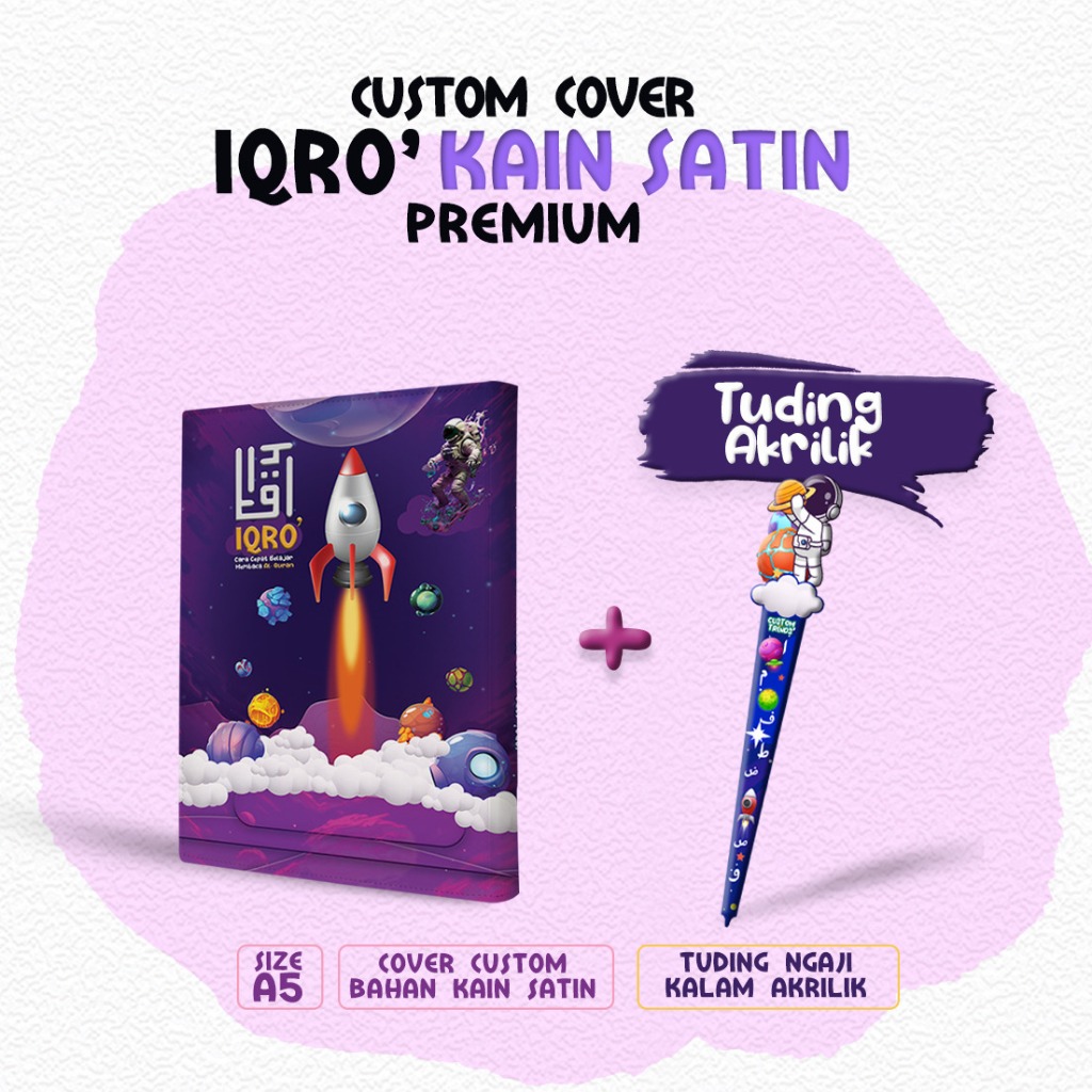 

Cover Iqro Anak Hanya Cover saja Bisa Custom Pakai Nama tanpa Iqro ukuran A5 Bahan Satin ( Banyak Varian , Lebih Eksulisif ) Warna Unggu