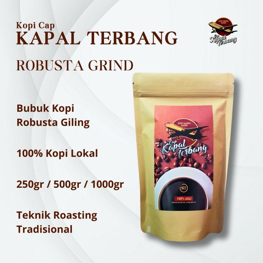 

Kopi Robusta Bubuk – Kapal Terbang Bundling | 250gr / 500gr / 1000gr | Gilingan Halus / Medium / Kasar | Kopi Murni Asli Jawa Timur