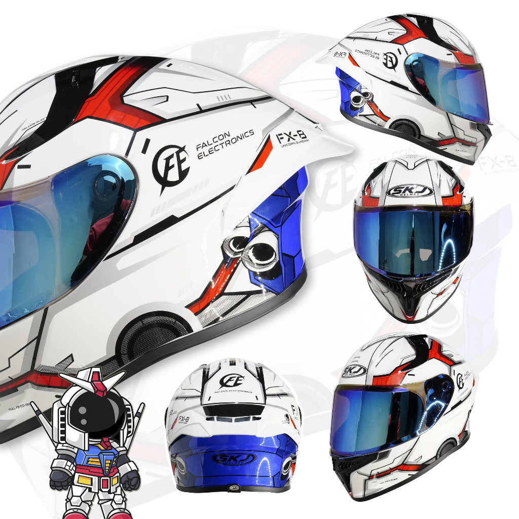 HELM FULL FACE SKJ GUNDAM FX-8 UNICORN GUNDAM WHITE KACA BLUE PAKET GANTENG SNI HELM FULL FACE DEWAS