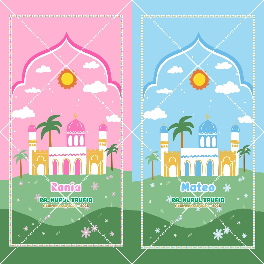 Produkcustome - Sajadah Anak Karakter Custome Nama Souvenir Kelulusan dan ulang tahun