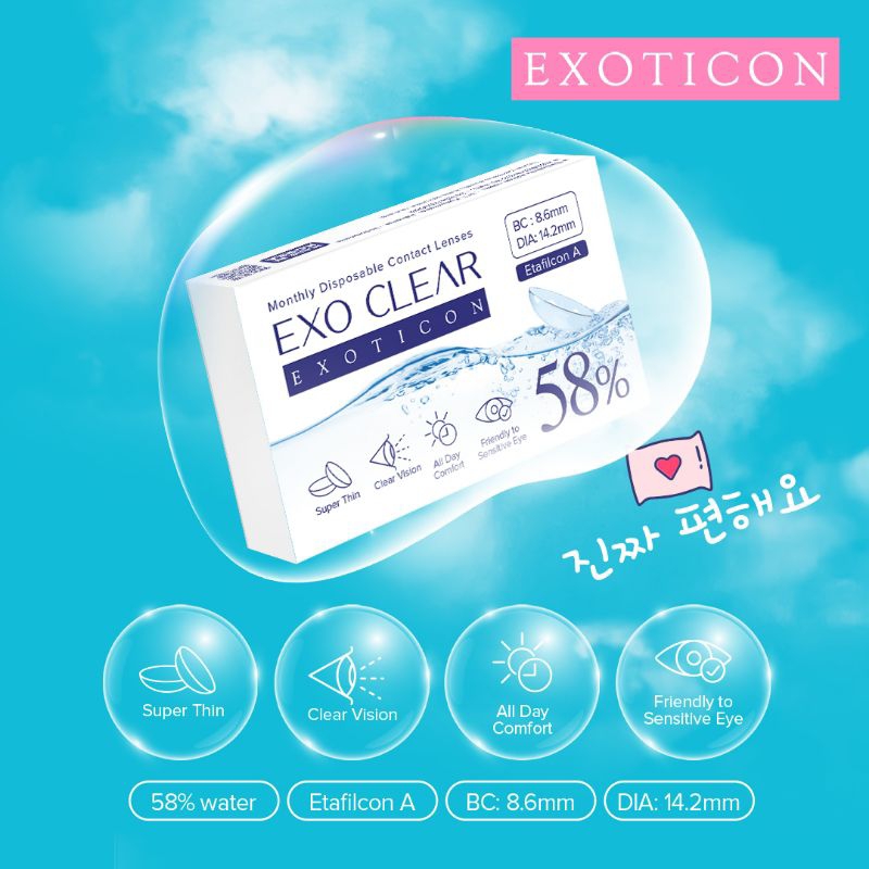 EXO CLEAR SOFTLENS MADE IN KOREA KADAR AIR TINGGI 58% READY  -0.50 SD -10.00