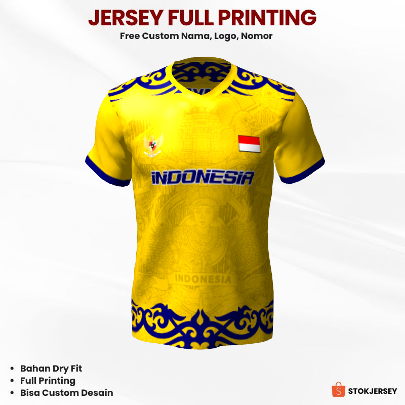 Kaos Jersey Futsal Kuning Biru Motif Batik Kebudayaan Indonesia 406 - Jersey Olahraga Custom