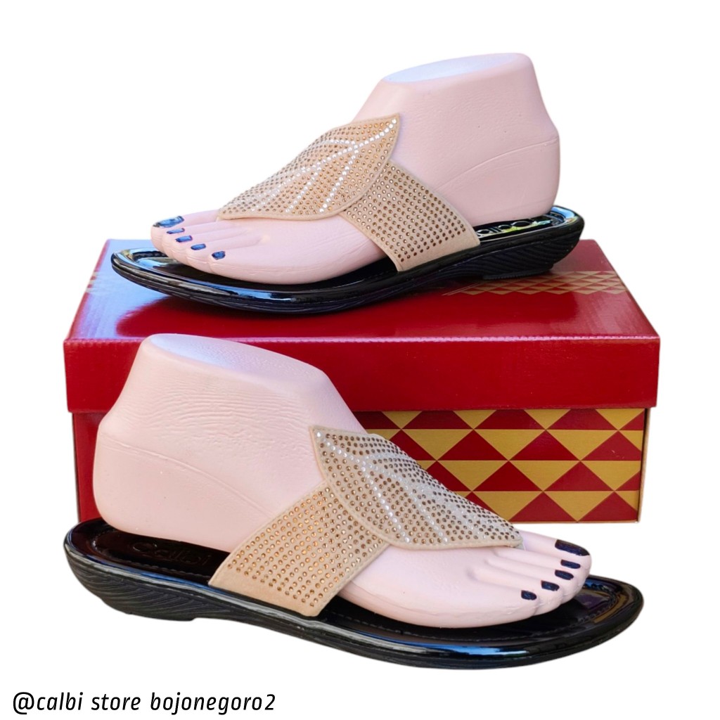 (( STOK READY )) SANDAL CALBI MODEL JEPIT HAK TIPIS PERMATA CANTIK