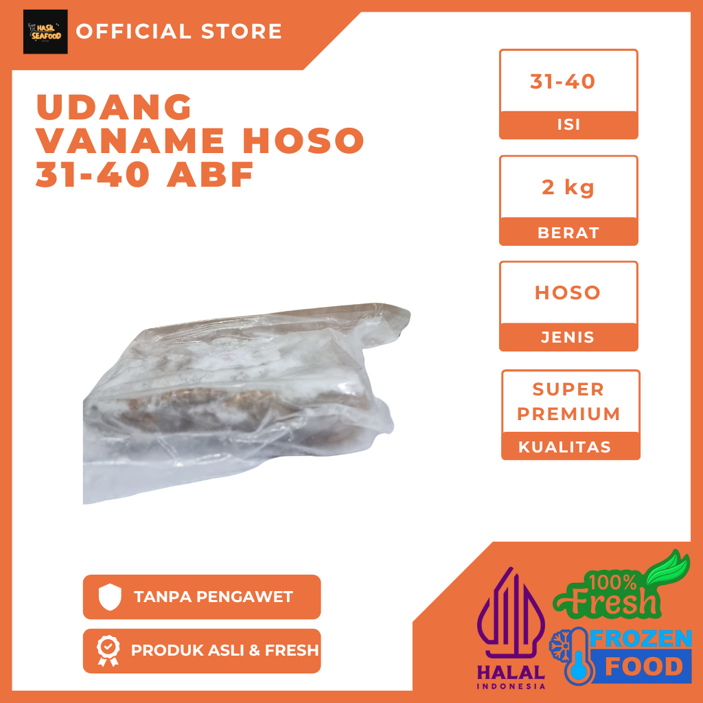

Udang Vaname HOSO 31-40 ABF Frozen 2kg | Halal & Super Premium