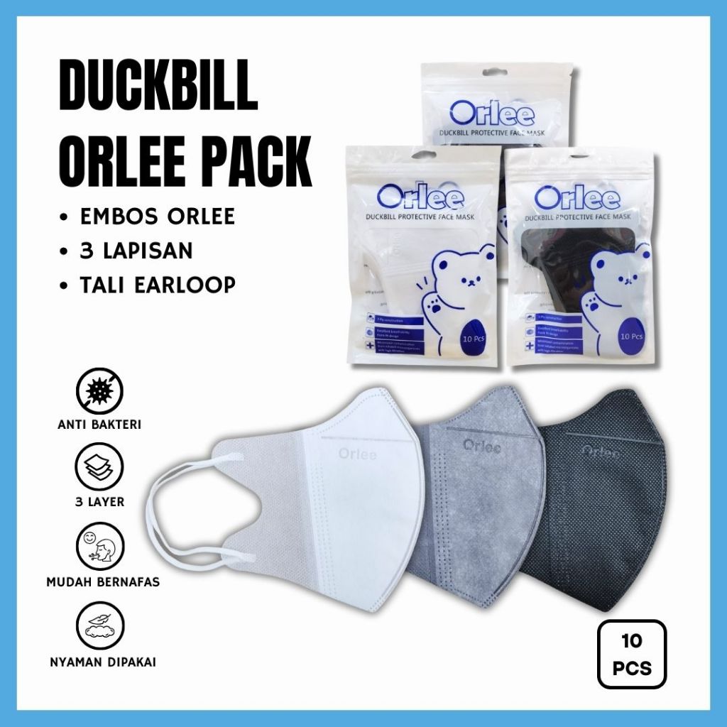 Masker Duckbill | Masker Duckbill 10 pcs | Masker Orlee | Pack isi 10 Emboss Orlee ORIGINAL