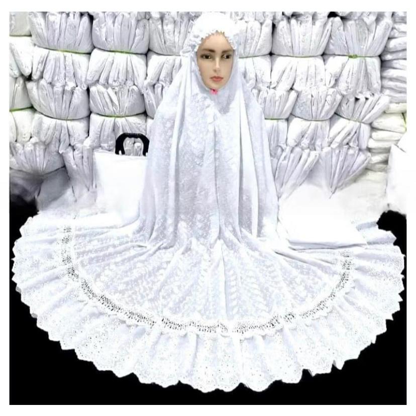Mukena Katun Rubiah Premium Putih katun paris premium bordir