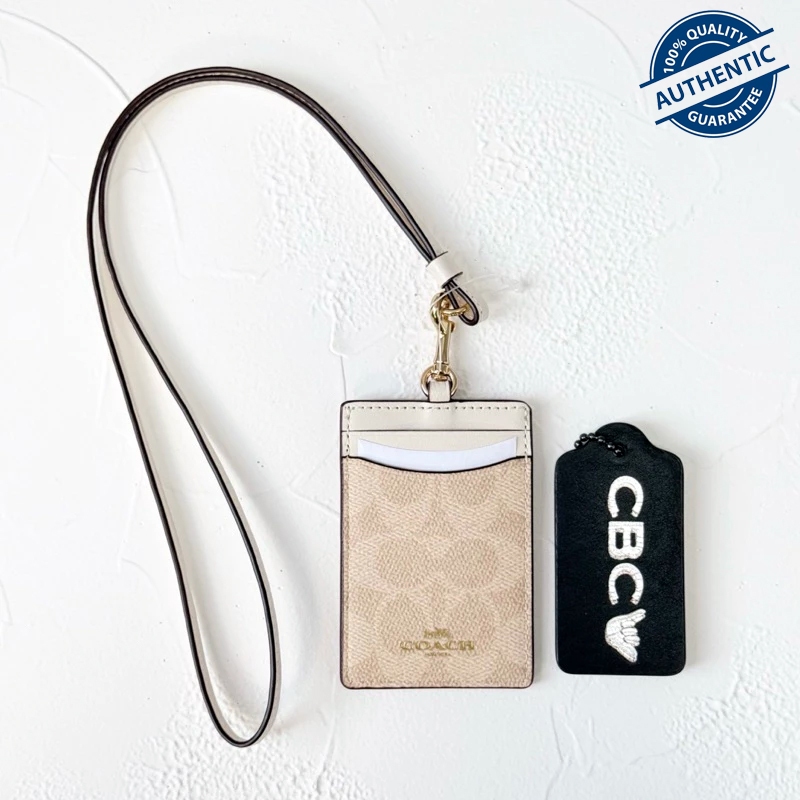 

(READY) Coach ID Lanyard Signature Canvas Card Case Holder Sand Chalk New Gen