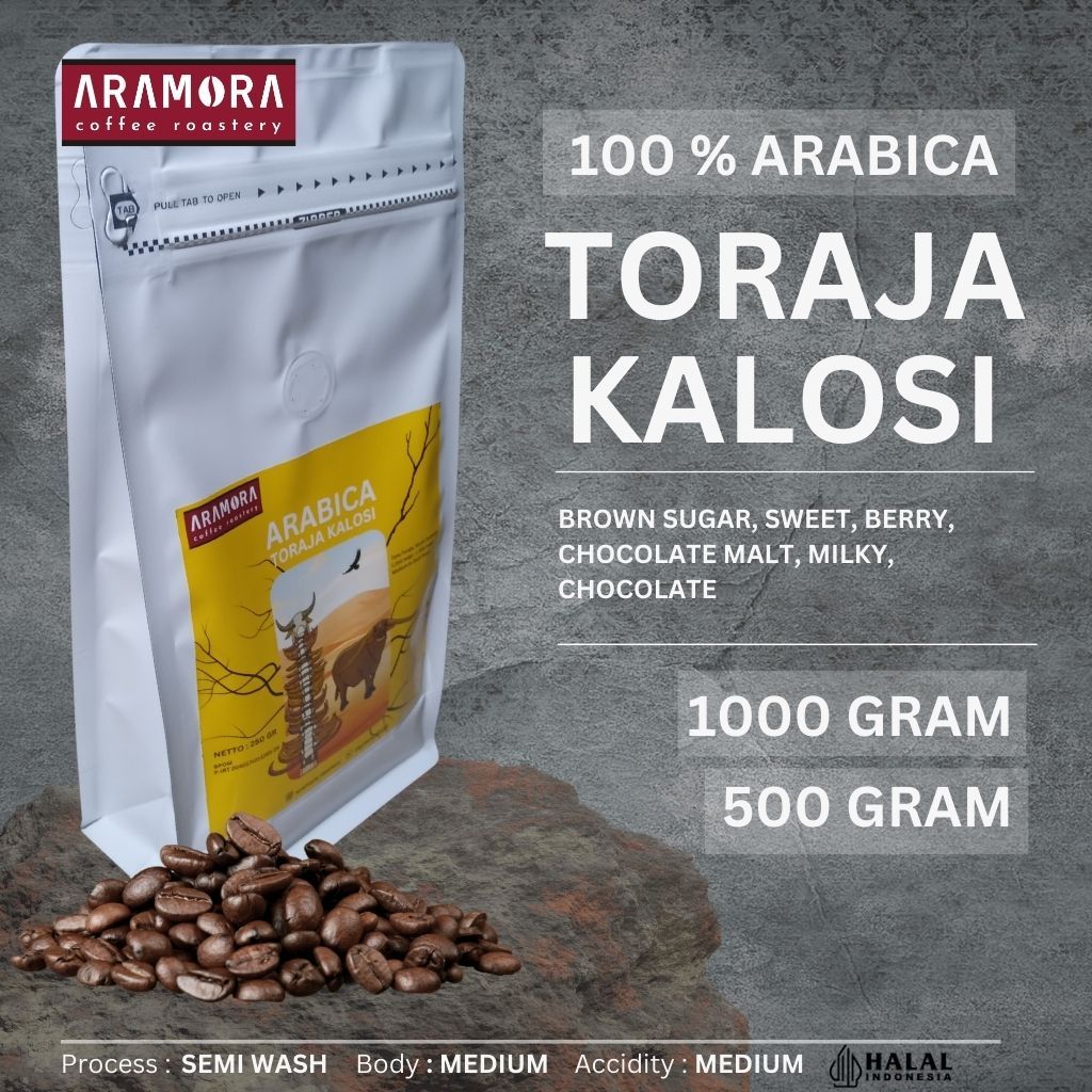 

Biji Kopi Bubuk Arabika Toraja 100% Arabica Coffee Roast Bean Aramora Coffee 1000 Gram 1 Kg 500 Gram
