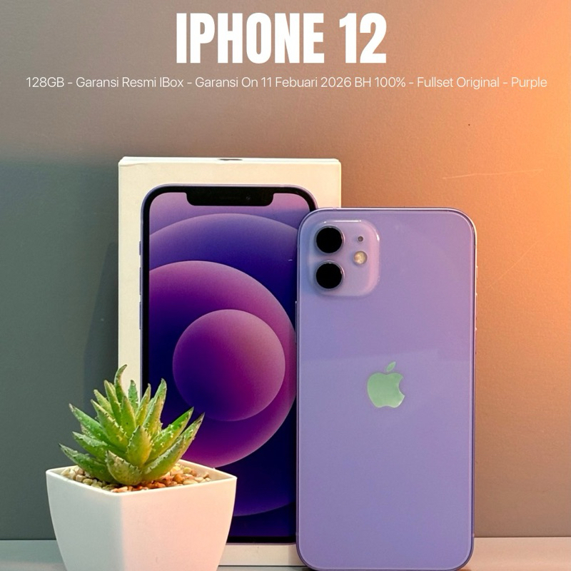 iphone 12 128gb purple garansi resmi second