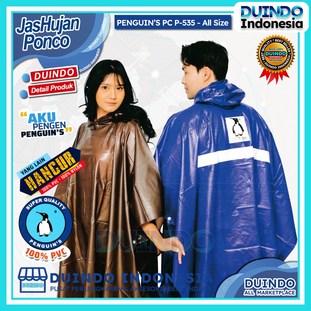 Duindo - Jas Hujan Penguin's P-535 & PC 555  Ponco Lengan Pria Wanita Mantel Pinguin Kelelawar