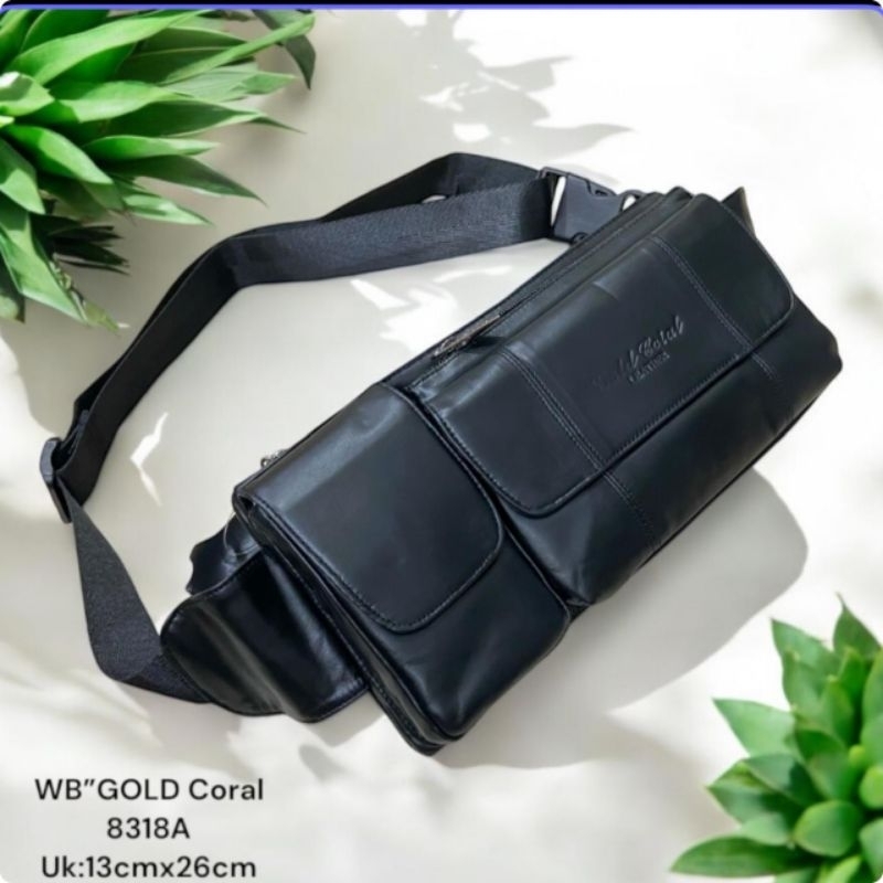 Gold coral tas pinggang waistbag bumbag pria kulit original