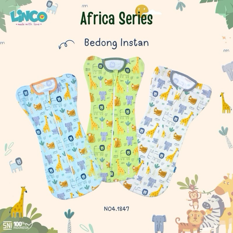 Bedong Bayi Instan LINCO SNI Baju pakaian selimut bayi ANTI ALERGI Motif random