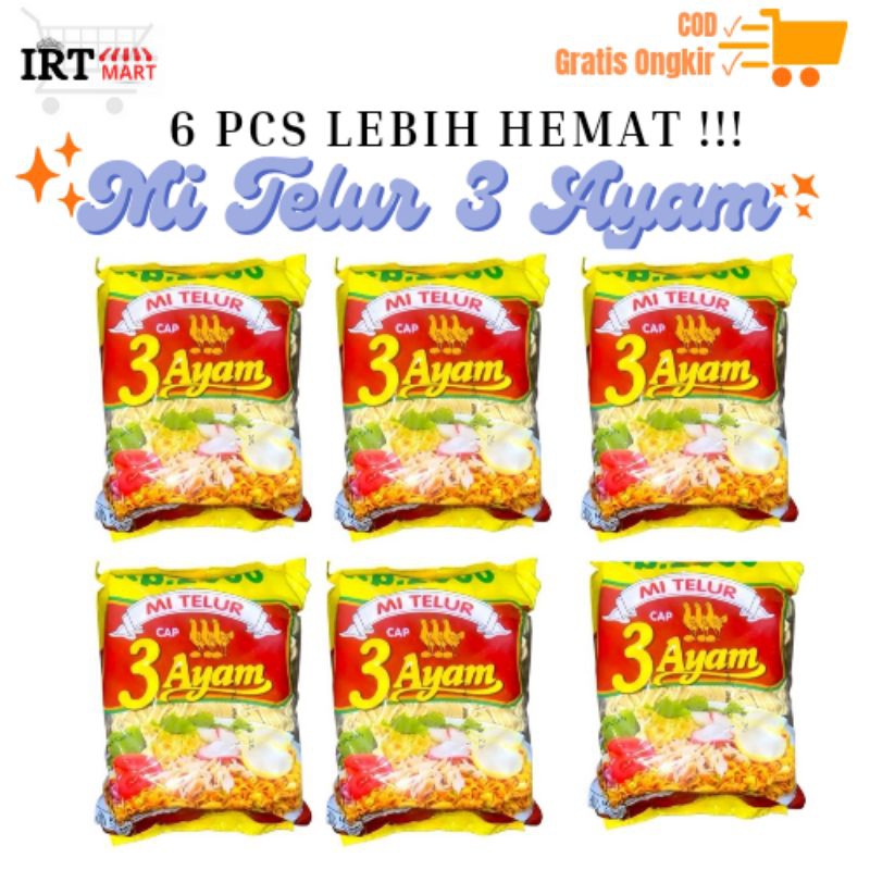 

MI TELUR CAP TIGA 3 AYAM 6 pcs isi 2 keping lebih hemat