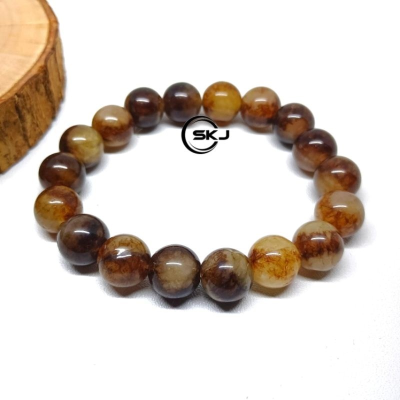 GELANG BATU GIOK COKLAT TERAPI KESEHATAN 10MM ASLI NATURAL